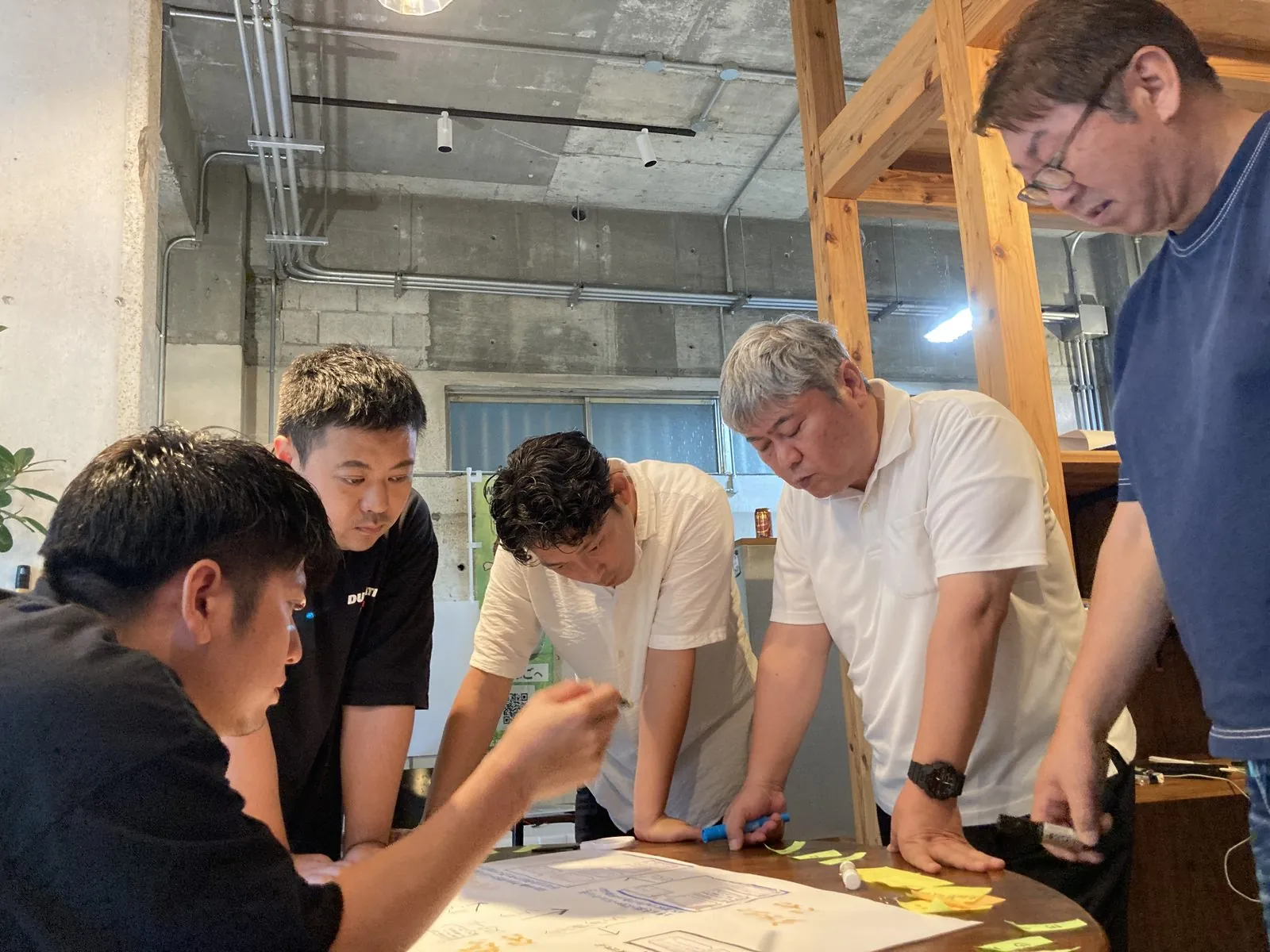 付箋を使いながら議論する人々